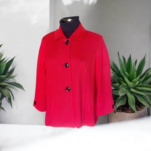 Protégé Montreal Lipstick Red & Black Ribbed Striped w/ 3-Quarter Sleeves Jacket - Picture 13 of 16
